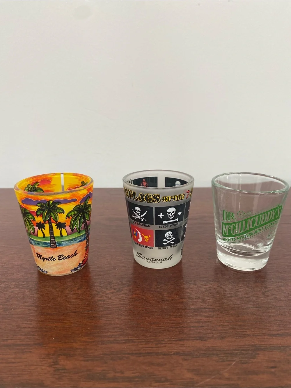 Set Of 3 Shot Glasses Myrtle Beach Savannah, Georgia, and Dr. McGillicuddy‘s